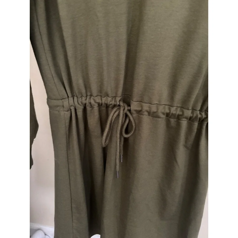 Yarn & Sea Olive Green Drawstring Waist Sweatshirt‎ Dress XS Long Sleeve Mini